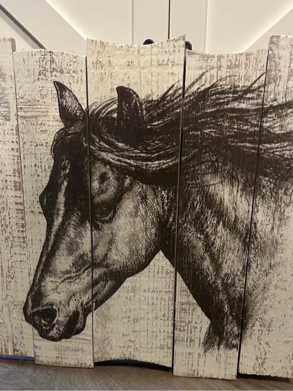 Black Horse Silhouette Wall Panel Art in Cream